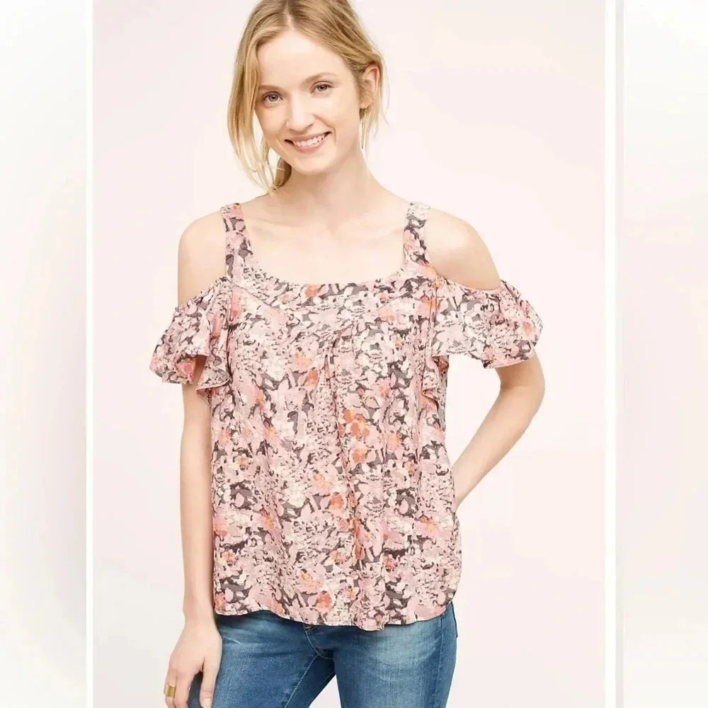 Anthropologie Maeve Floral Open Shoulder Blouse